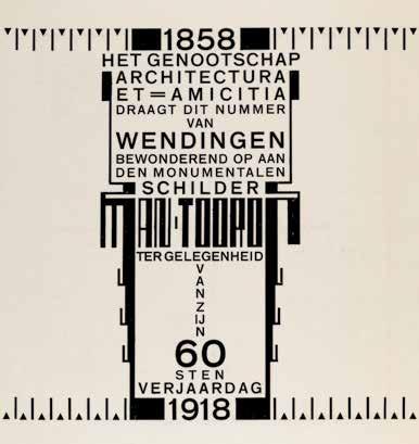 Lauweriks, Wijdeveld en Wendingen Hendrik Wijdeveld ontwikkelde naar voorbeeld van het werk van Mathieu Lauweriks een typografie die bestaat uit een combinatie van letters en zetvormen zoals