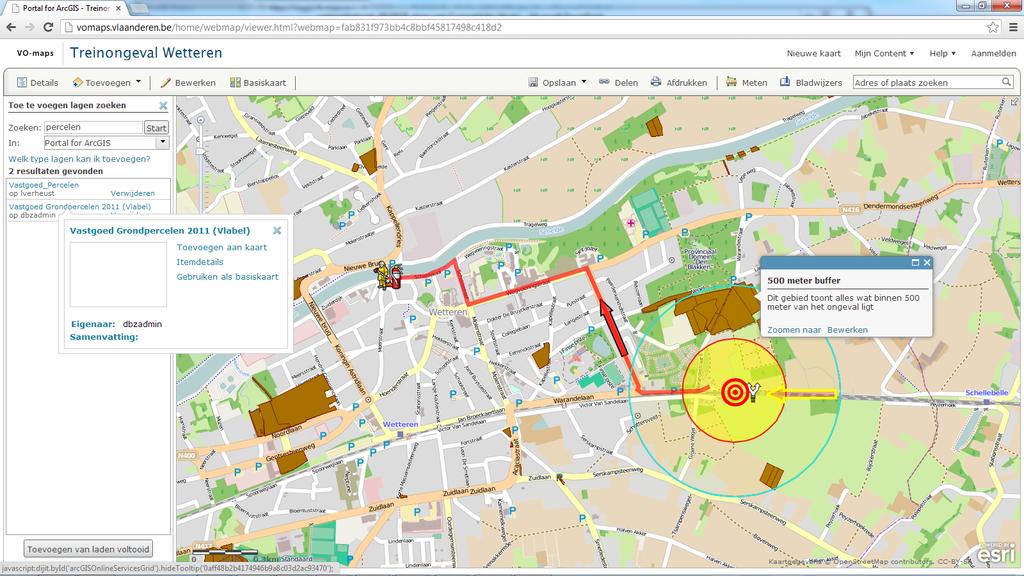 De toepassingen en combinaties met GIS zijn legio. Bv: GIS-overlay van het treinongeval in Wetteren op de percelenkaart.