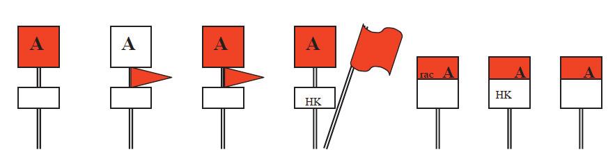 Artikel 3 Controles juni 2009 Geplaatst langs de route is de combinatie bord/vlag Afbeelding C uit onderstaande voorbeelden. Opdracht: 1.