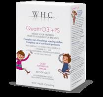 QuattrO3 + PS Visolie voor kinderen Complex met 4 krachtige voedingsstoffen 545 mg omega 3 (300 mg EPA en 204 mg DHA), Fosfatidylserine 100% 40 mg Teunisbloemolie (10% GLA) 40 mg Vitamine D3 400 IE