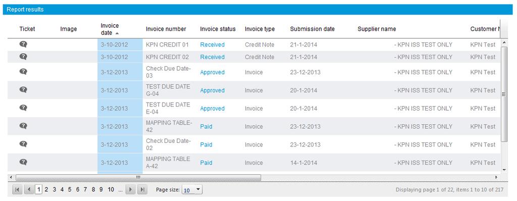 Report Invoices Submitted EN Raise a support request to Tungsten Network. And indicate what your request relates to. You can sort the report by clicking on a column header (i.e. Invoice number or Invoice status).