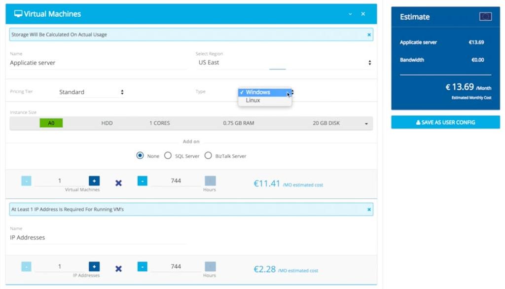 Customize 3. In het menu links kunt u de categorie kiezen waarvan u een oplossing wil toevoegen voor uw klant. Zo kunt u onder Compute kiezen voor een Virtual Machine. 4.