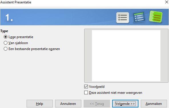 Afbeelding 10: Het type presentatie kiezen 2) Klik op Volgende.