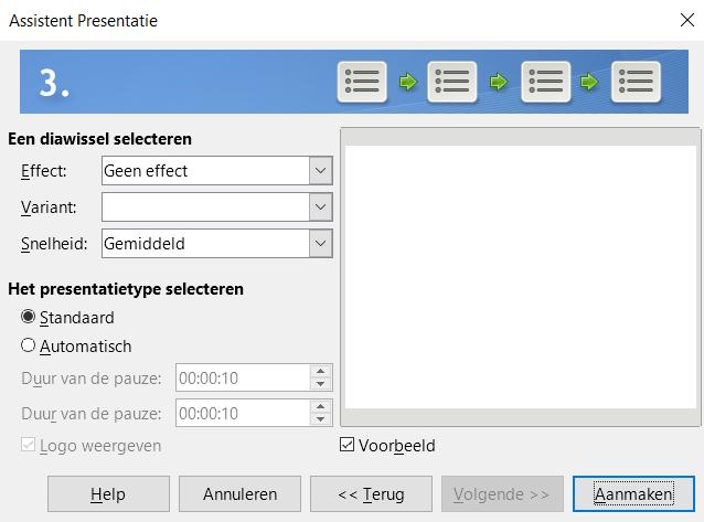 De types Presentatie-achtergronden worden weergegeven in Afbeelding 11. Als u een dia-achtergrond kiest, ziet u een voorbeeld van het dia-ontwerp in het voorbeeldvenster.