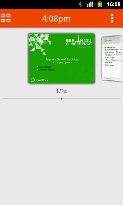 3) Op uw mobiele apparaat: a) Open LibreOffice Impress afstandsbediening in de Menubalk (Afbeelding