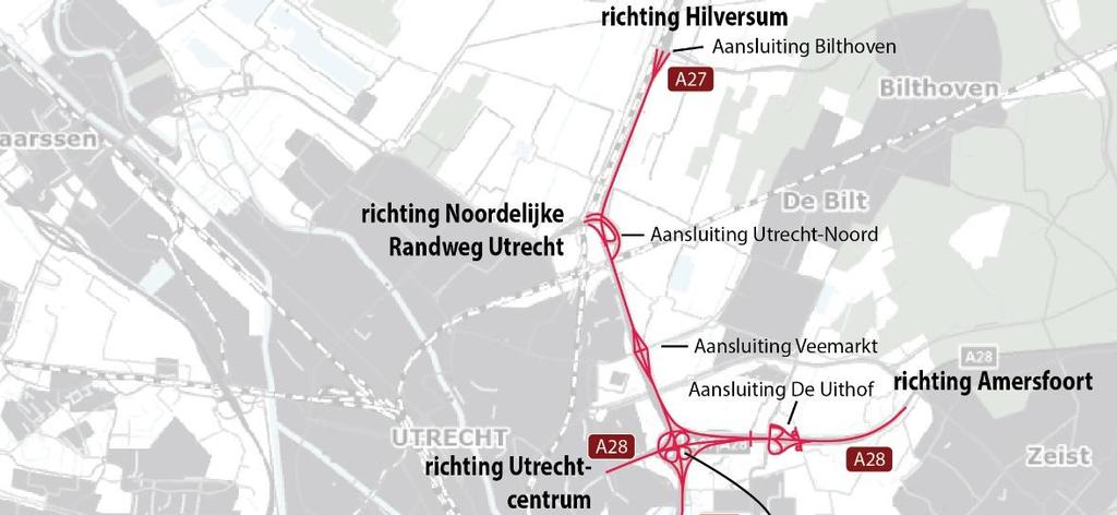 Figuur 1.2: Snelwegen rond Utrecht waarvoor het ontwerp-tracébesluit is opgesteld 1.
