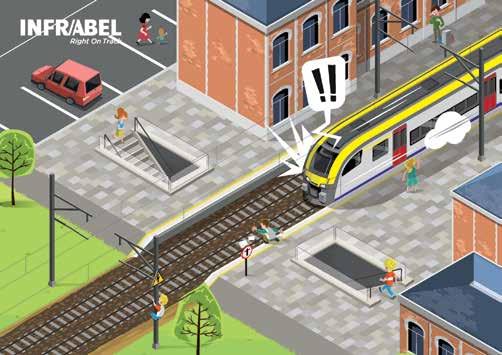 Welke infrastructuur heeft het station om veilig aan de andere kant van de sporen te geraken? Wat moeten de kinderen op afbeelding doen om van perron te veranderen?