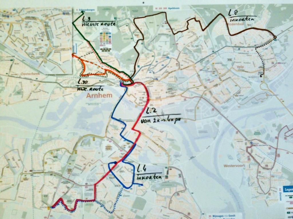 Afbeelding: wijzigingen stadslijnen Arnhem in beeld 6. Lijn A014 Arnhem Nijmegen, Brakkenstein a. Route verleggen via Hazenkamp naar Brakkenstein.