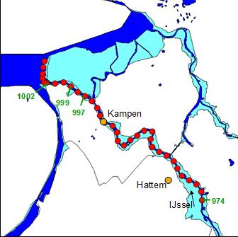 Figuur 2.5 IJsseldelta en indeling in deelgebieden voor afleiden waterstandsverlopen (Kramer et al., 2011).