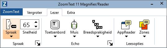 Werkbalk lezer De werkbalk Lezer heeft sneltoetsen waarmee u alle functies van de ZoomText Lezer kunt bedienen.