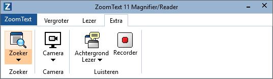 Werkbalk Extra De werkbalk Extra heeft sneltoetsen waarmee u alle ZoomText Extra functies kunt activeren.