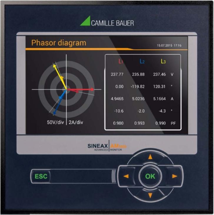 ENERGIEMANAGEMENT Uitgebreide powermeters AM serie 13 SINEAX AM1000 Powermeter, formaat 96 x 96 mm Voorzien van TFT Display 3,5 Fraaie grafische weergave van o.a. vectordiagrammen, balkendiagrammen etc.