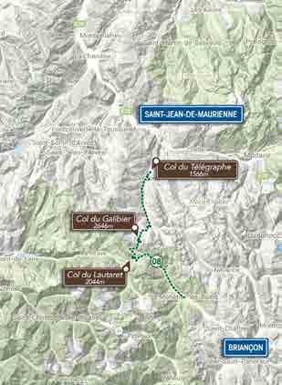 ROUTEFACTS Route 8 FACTS LENGTE: HOOGTEMETERS: LICHT/ZWAAR: WAARDERING: 80 KM 2390 M BEKLIMMINGEN: Col du Lautaret (Pag. 36+37) Col du Galibier (Pag.
