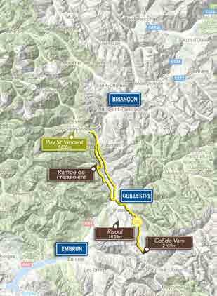 ROUTEFACTS Route 5 FACTS LENGTE: HOOGTEMETERS: LICHT/ZWAAR: WAARDERING: 101 KM 2260 M BEKLIMMINGEN: Rampes de Freissinières (Pag. 36) Col de Vars (Pag.