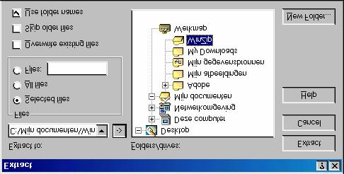 In het venster Extract kan je kiezen voor Selected files, All files of voor het vak Files.
