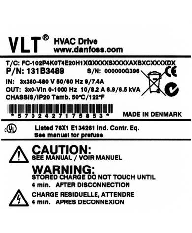 2. Inleiding 2. Inleiding 2.1. Inleiding 2 2.1.1. Identificatie frequentieomvormer Hieronder staat een voorbeeld van een identificatielabel.