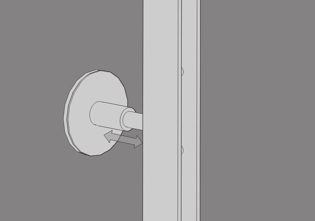 Aanbevolen asafstand: 625 mm, 750 mm of 1000 mm. Schroef de voet en wandbevestigingen vast aan de wand en op de vloer.