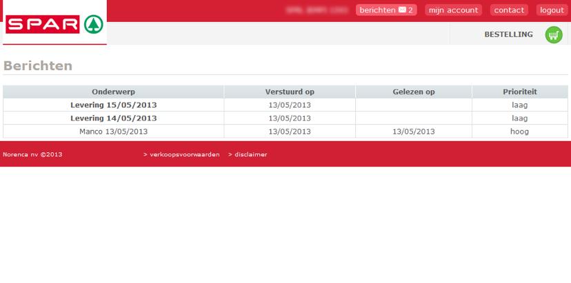 Postbus Onderwerp van het bericht Datum bericht gelezen Ongelezen bericht Datum bericht