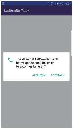 Toestemming geven om te bellen Bij het eerste gebruik van de app