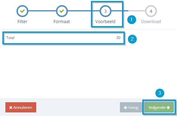 In stap 3 Voorbeeld (1) komt het aantal records (2) te staan welke in het rapport