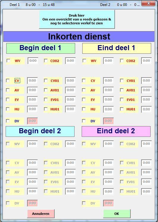 8 Volle dag aanpassen verlof, dienstwijziging, ziekte, part time enz. invoeren Een volle dag aanpassen, bvb.