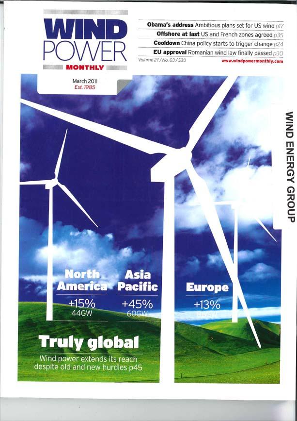 Wind Werkt nu Geïnstalleerd Vermogen begin 2011: Europa 86 GW Asia Pacific 60
