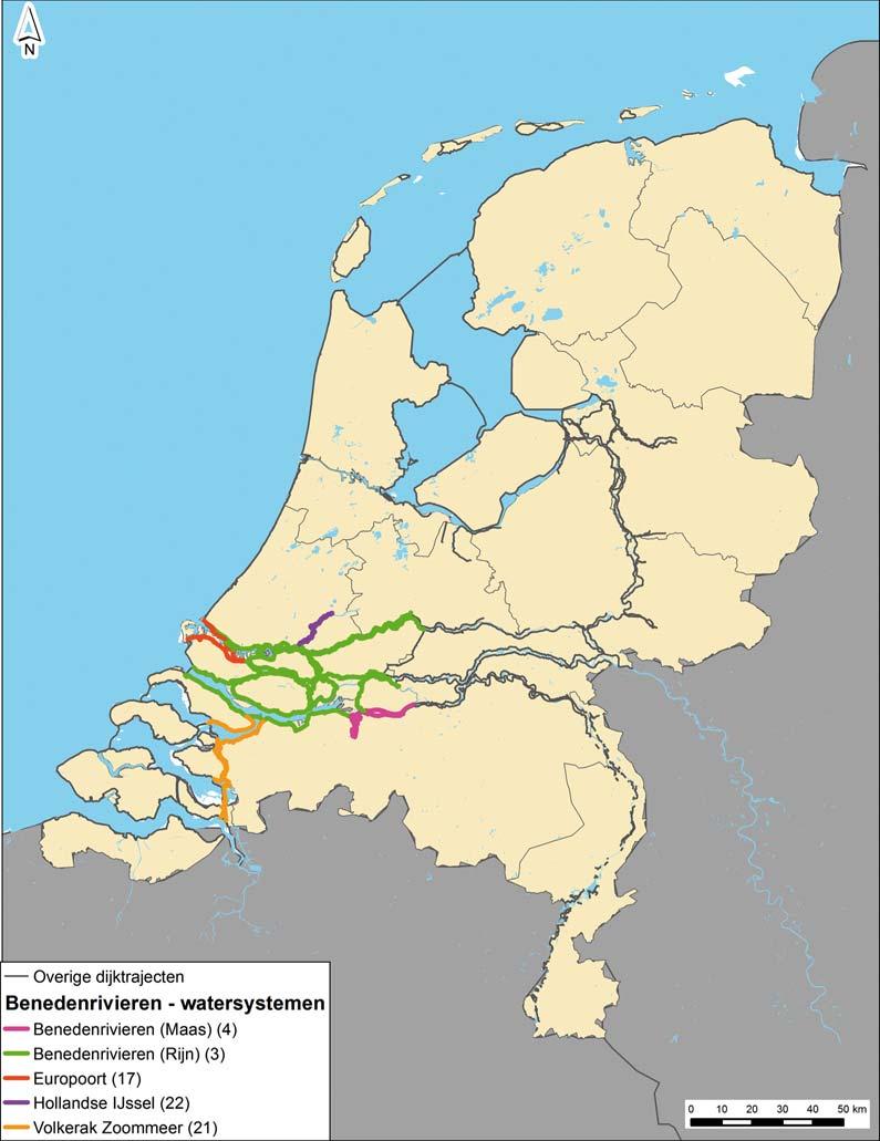 Figuur 5-3 Overzichtskaart watersystemen in het Benedenrivierengebied In het Benedenrivierengebied worden de volgende vijf watersystemen onderscheiden (zie tabel 5-1en figuur 5-3): Benedenrivieren