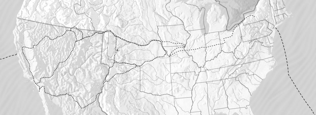 Kaart 3: De reis van de kerk naar het westen 14 Mijl 0 100 200 300 400 13 HET GEBIED OREGON 12 Great Salt Lake 15 M E X I C O INDIANEN- GEBIED North Platte River South Platte River 10 11 Kilometer 9