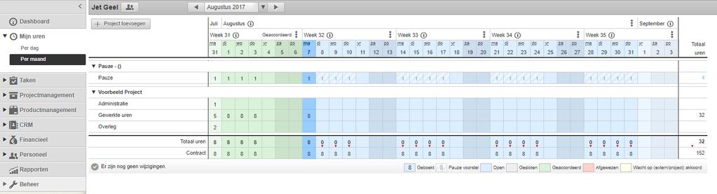 Urenregistratie per maand Werk je met Urenregistratie in de maand timesheet dan moet je om je pauze te kunnen registreren de activiteit Pauze zichtbaar maken.