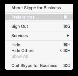 3.6 Instellingen De Eigenschappen kan je vinden onder Preferences in het Skype for Business drop down menu De eigenschappen die aan te passen zijn beperkt aangezien nog niet al de functionaliteiten