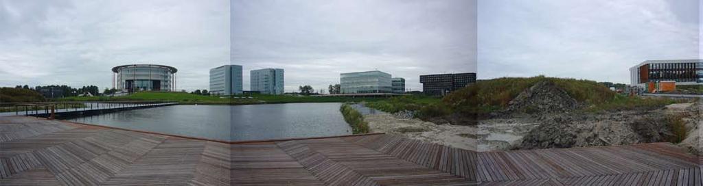 De afzonderlijke kantoren zijn gelegen in een parkachtig landschap en hebben een sterke identiteit.