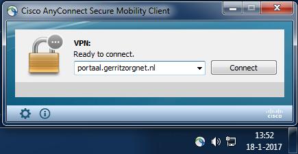 GERRIT VPN via Vasco token Volg de onderstaande stappen om via Cisco AnyConnect in te loggen met een Vasco token. Voorbereiding: Installeer Cisco AnyConnect Secure Mobility Client.