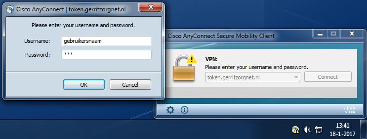 GERRIT VPN via SMS token Volg de onderstaande stappen om via Cisco AnyConnect in te loggen met een SMS token. Voorbereiding: Installeer Cisco AnyConnect Secure Mobility Client.