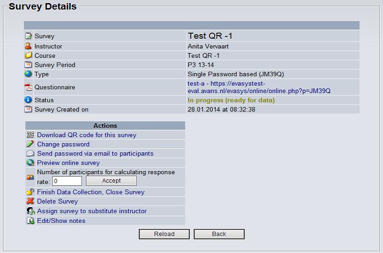 5. Klik op de naam van de survey. Op het scherm verschijnen de details van de survey. 6.