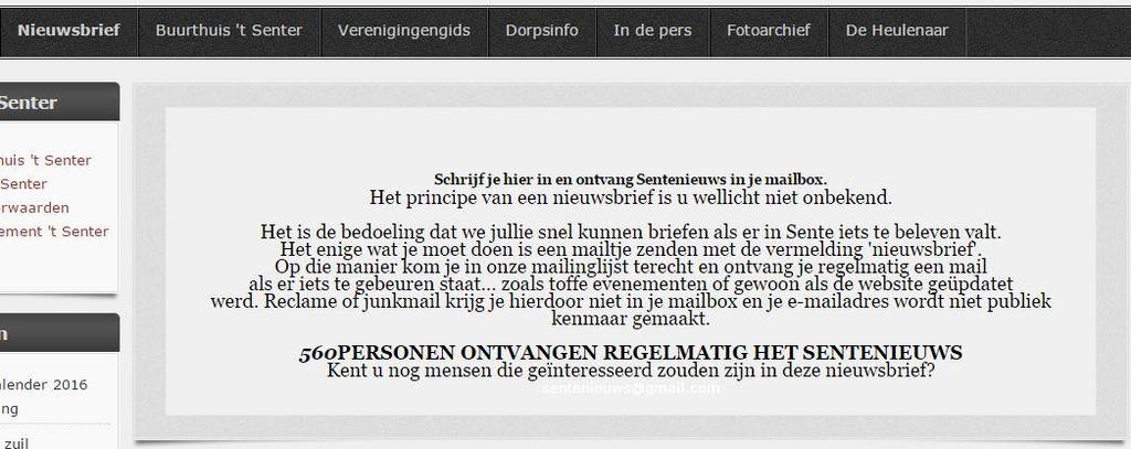 Sente Nieuwsbrief 560 nieuwsbrief lezers Iedereen kan een evenement laten doormailen naar