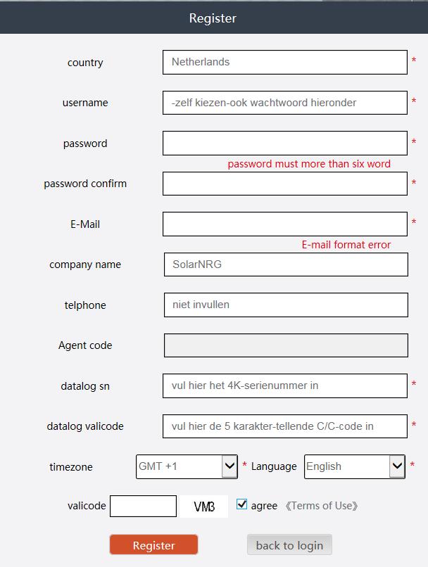 Zorg dat u verbinding heeft met het internet en ga naar de volgende site: http://server.growatt.com//. Hier selecteert u New user op de eerste pagina (Fig. 3).