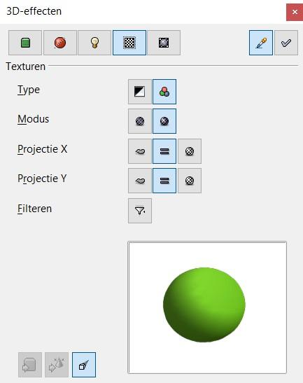 object heeft ingesteld op Kleurovergang, Arcering of Bitmap. Voor meer informatie, zie Hoofdstuk 4, Objectattributen wijzigen. Type stelt de kleureigenschappen van de textuur in.