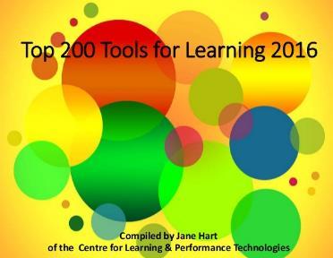 Top 200 tools for learning 1- YouTube 2 - Google Search 3 - Twitter 4 - PowerPoint 5 - Google Docs/Drive 6 - Facebook 7 - Skype