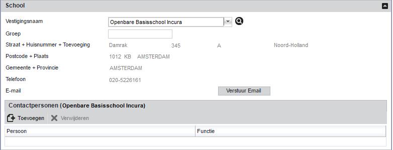 schoolrelatie. Zie figuur 20 voor een fictief voorbeeld van een school die is geselecteerd in het patiëntdossier.