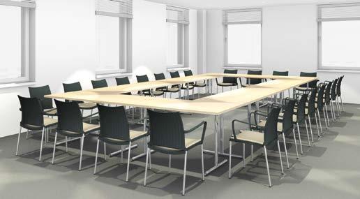 Configuration de tables 560 x 2 cm avec 24 places assise consistant en 10 tables pliantes 140 x cm.