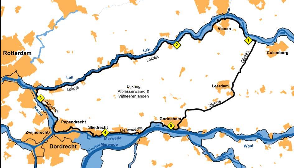 Opdracht 1.2: Schattingen van het verloop van een overstroming In de kaart hieronder (figuur 2) zie je een aantal locaties met dijken die in de rampenplannen worden gebruikt.