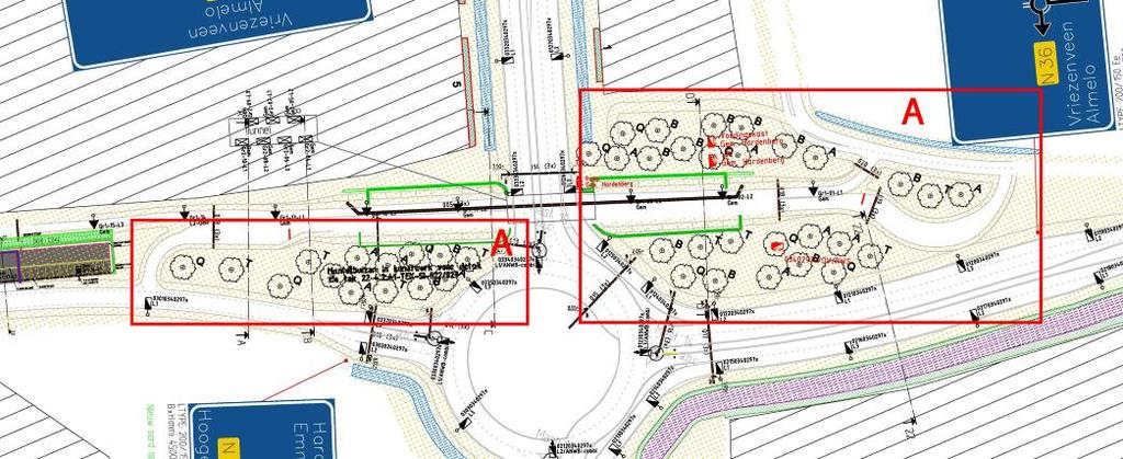 De autowegen die naar de rotonde leiden worden vanaf 135 meter van de eigenlijke rotonde verlicht door straatlantaarns, bestaande uit naar voren en beneden licht werpende lampen, in 12 meter hoge