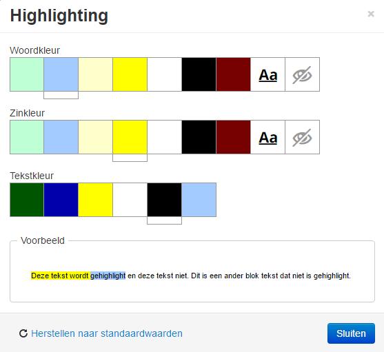 Laat de Engelse tekst voorlezen Veranderen van Highlighting Tekst in TextAid wordt