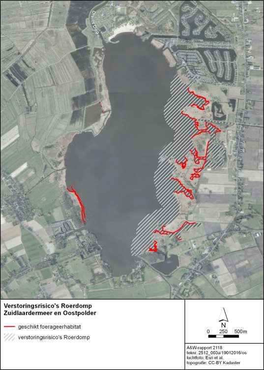Overzichtskaart 17. Voor broedende Roerdompen kwetsbare gebieden in het Natura 2000-gebied Zuidlaardermeer.