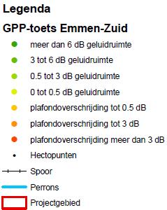 1 Toetsing aan de GPP s in project Emmen-Zuid Uit de geluidberekeningen blijkt dat er na uitvoering van het project geen overschrijdingen optreden van de geldende GPP s.