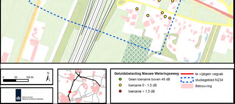 Figuur 7.2 Studiegebied Nieuwe Weteringseweg N234 Omdat de weg fysiek wordt aangepast, is onderzocht of er sprake is van een reconstructie in de zin van de Wet geluidhinder.