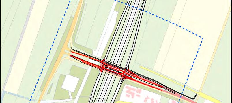 Figuur 3.4 Ligging van het te wijzigen wegvak van de Nieuwe Weteringseweg ter plaatse van de aansluiting Bilthoven en het bijbehorende studiegebied. 3.11.