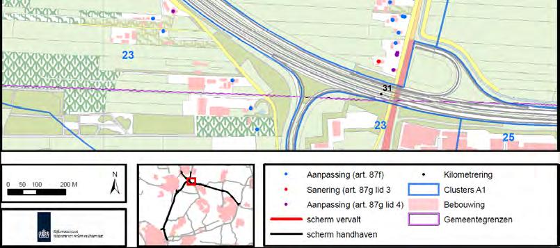 Figuur 6.2 Saneringswoningen en aanpassingssituaties langs A1 Zuid Midden Wetering (cluster 24) Maatregelen vanwege sanering In dit cluster is sprake van één niet afgehandelde saneringssituatie.