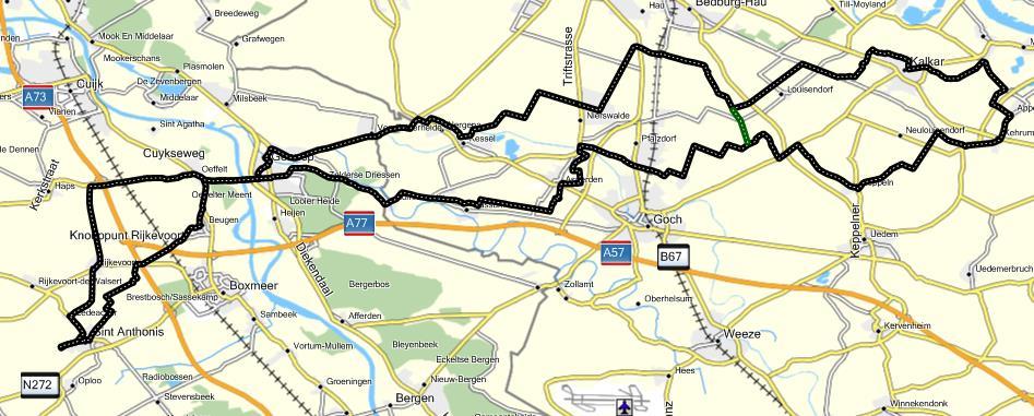 Route 20 B - 104 km Kalkar A - 77 km St Anthonis-Beugen-Oeffelt-Gennep-Ottersum-Ven-Zelderheide-Kessel- Nierswalde-Bedburg Hau A Groep: RD