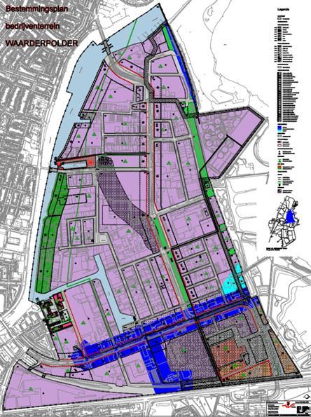 De verbeelding van het in 2010 vastgestelde bestemmingsplan Waarderpolder, dat het grootste deel van het plangebied van dit facetplan omvat, is hierna weergegeven.